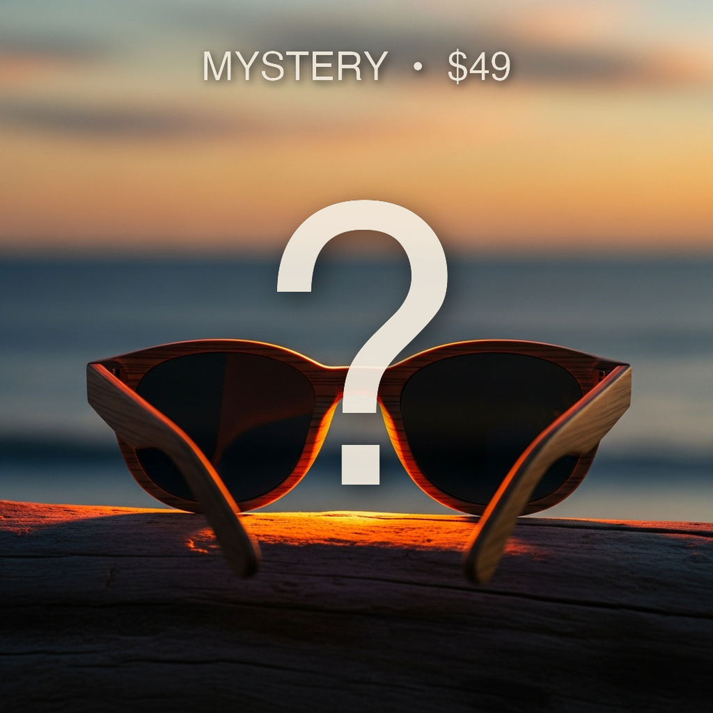 Mystery Sunglass, one polarized wood frame hand picked from the Cali Life workshop