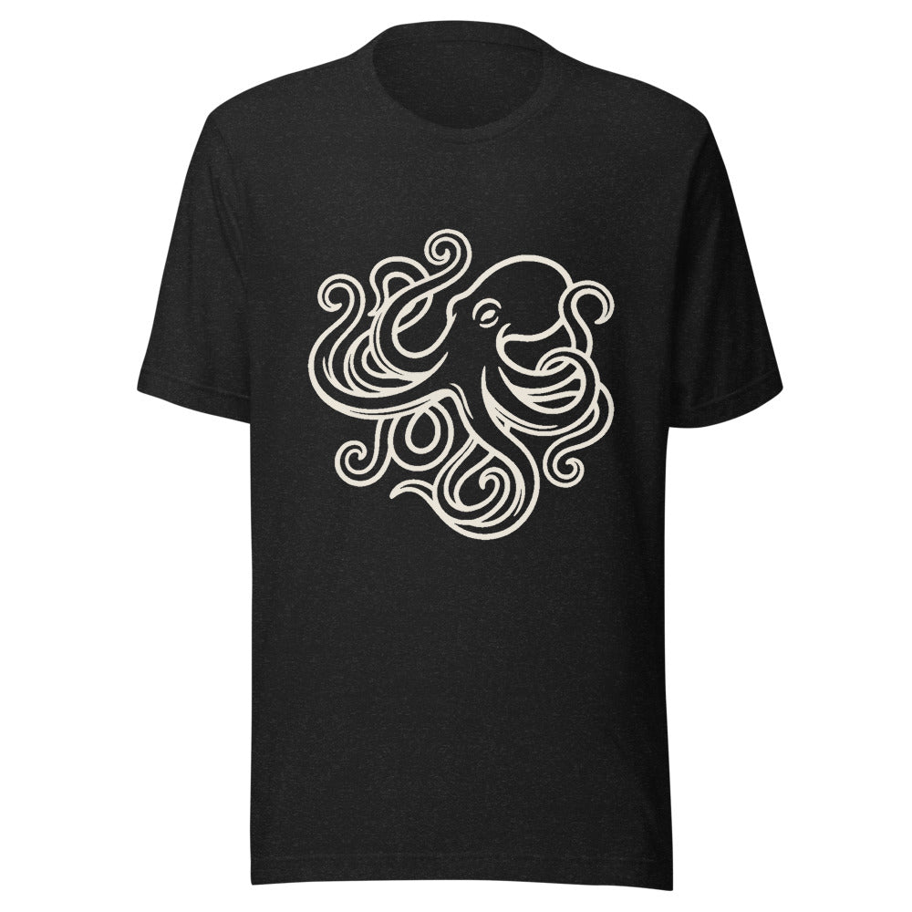 Octopus Art California Graphic T-Shirt, Men's, front, black with cream print