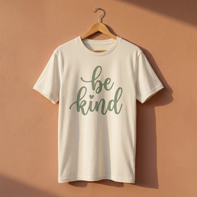 Be Kind Script Tee on-figure. Cali Life Co. California apparel, designed in San Diego