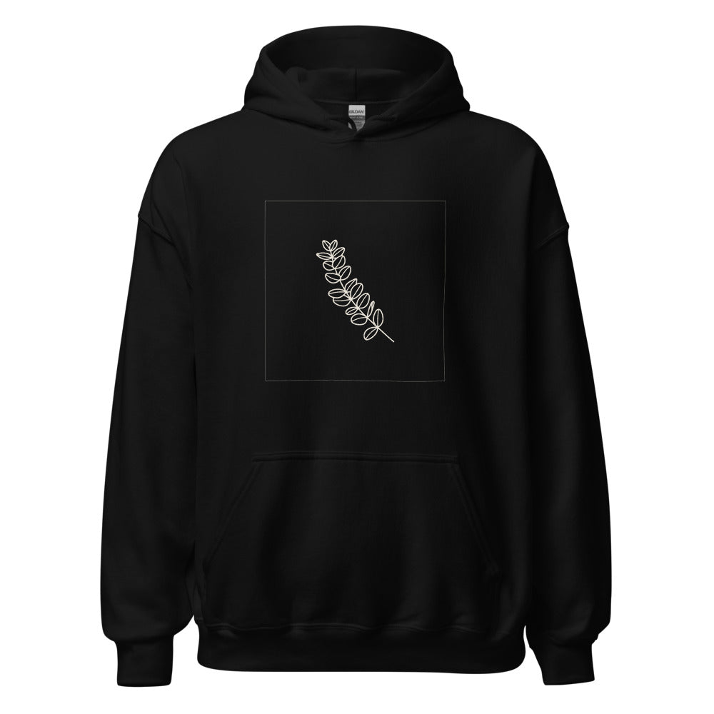 Eucalyptus Sprig Pullover Hoodie, Women's, front, black with cream print