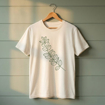 Eucalyptus Sprig Tee on-figure. Cali Life Co. California apparel, designed in San Diego