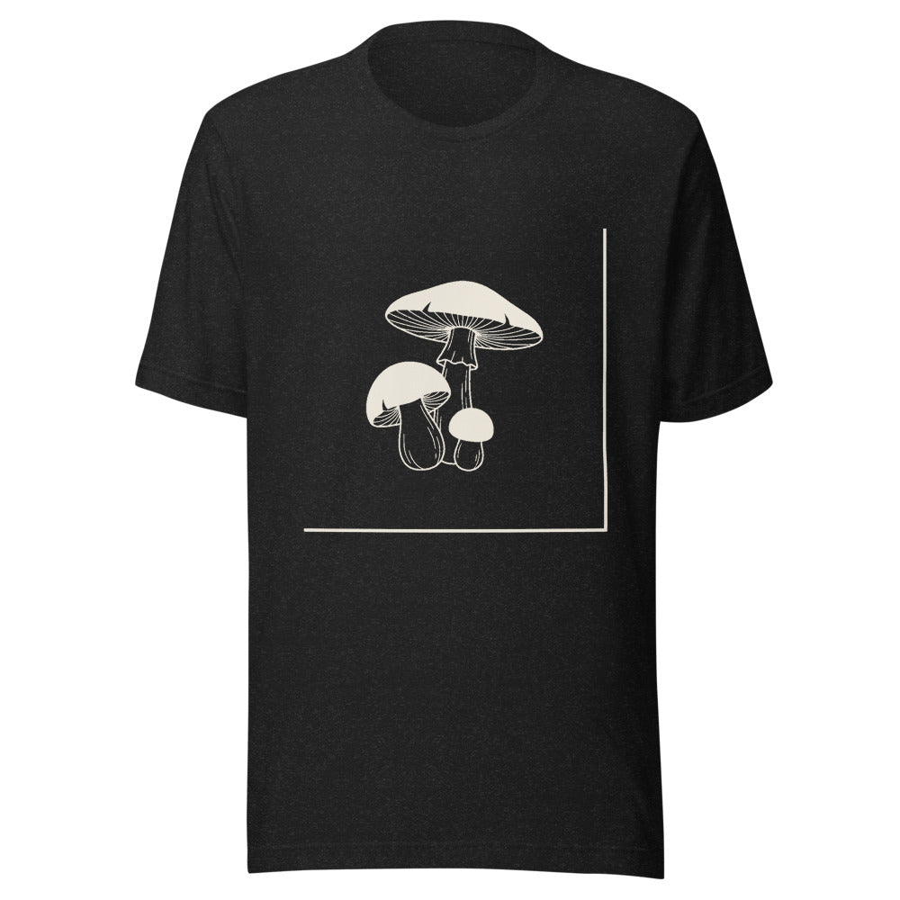 Mushroom Line Trio Graphic T-Shirt, Women's, front, black with cream print