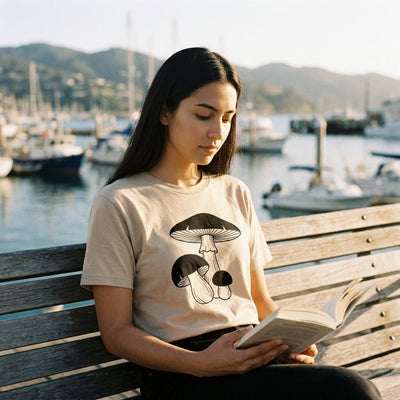 Mushroom Line Trio Tee — Men's on-figure. Cali Life Co. California apparel, designed in San Diego