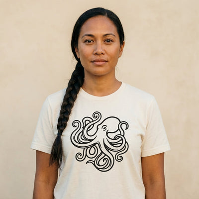 Octopus Art California Tee — Women's on-figure. Cali Life Co. California apparel, designed in San Diego