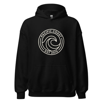 Pacific Coast Wave Badge Pullover Hoodie, Men's, front, black with cream print