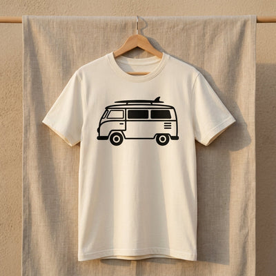 VW Bus Line Art Tee — Women's on-figure. Cali Life Co. California apparel, designed in San Diego