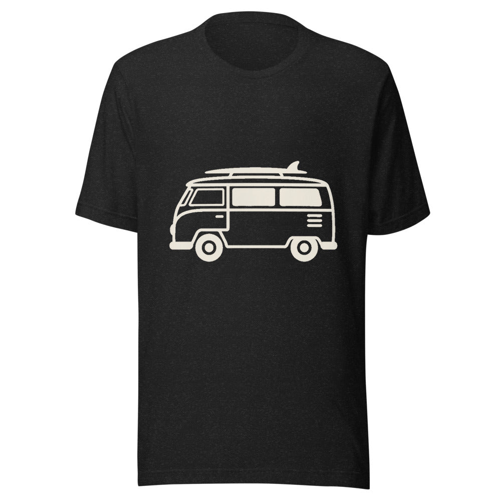 VW Bus Line Art Graphic T-Shirt, front, black with cream print