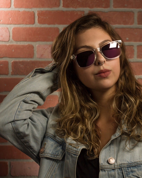 Laguna Polarized Bamboo Sunglasses worn by a customer model