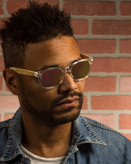 Laguna Polarized Bamboo Sunglasses worn by a customer model
